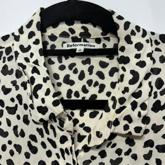 Reformation Cheetah Print Button Up Long Sleeve Shirt Women Size Small - Picture 4 of 5